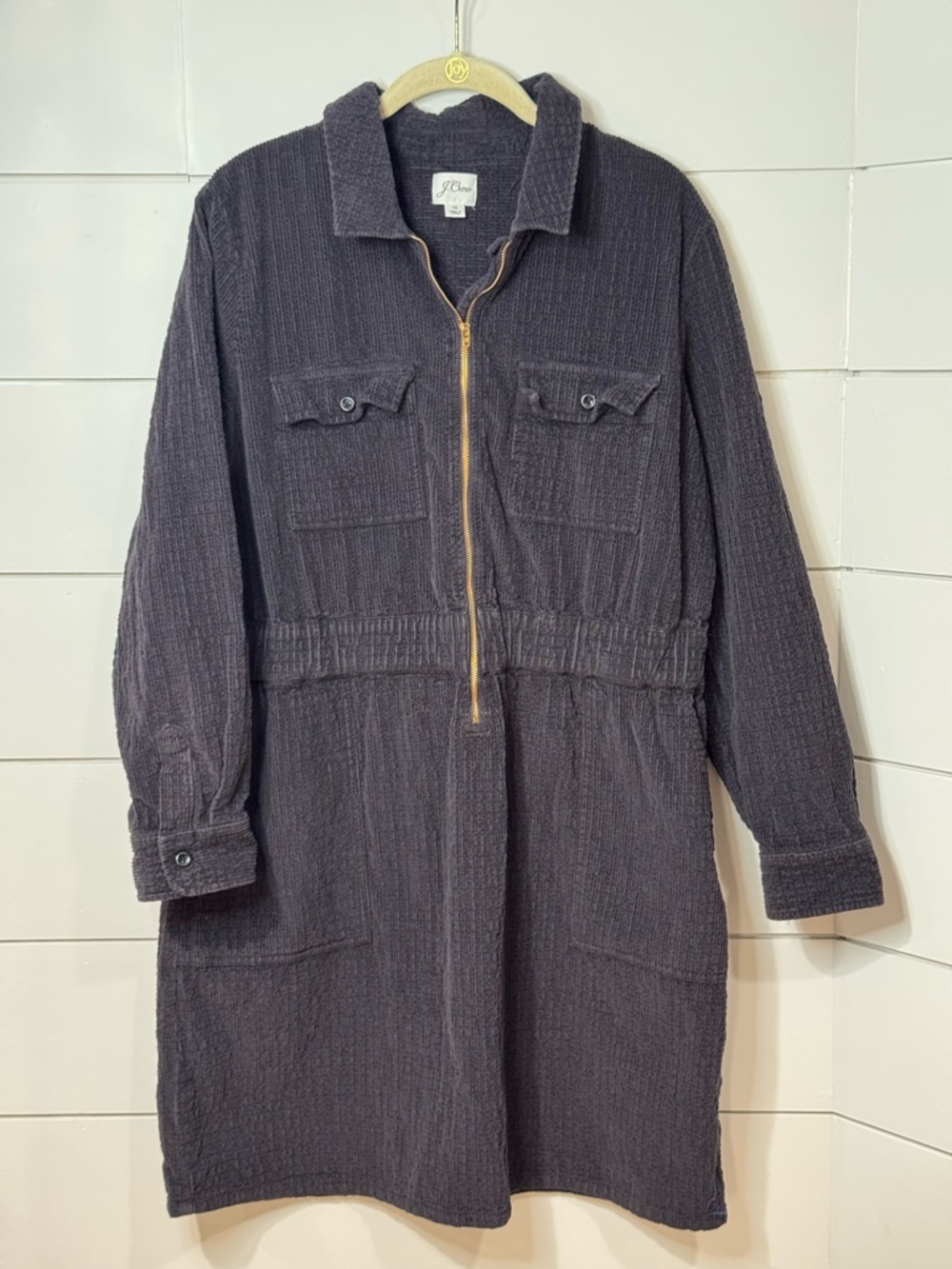J Crew Zip-front cinched dress in corduroy black size 16 - Picture 2 of 7